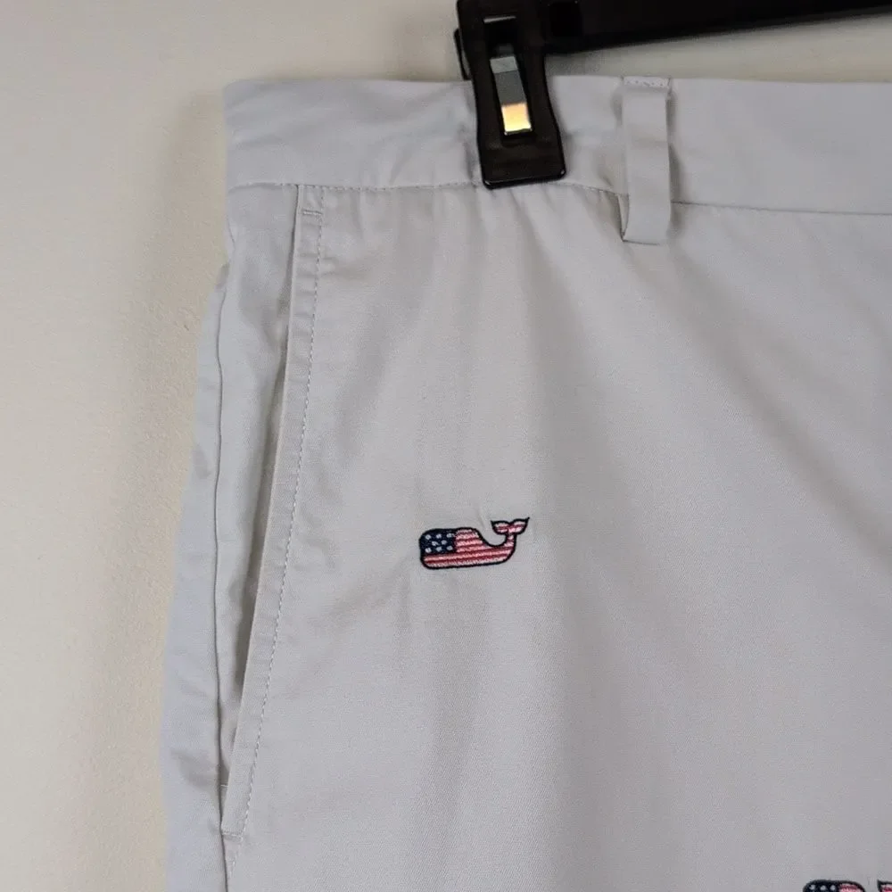 Vineyard Vines Cotton Breaker Short Embroidered American Flag Whales Size 35